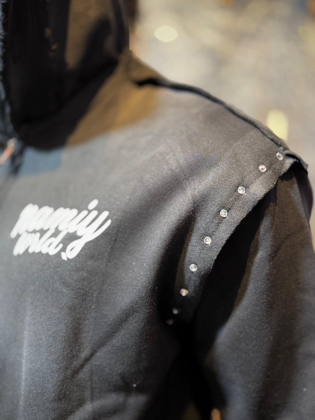 Coal Wash Reverse Stitch Rhinestone Hoodie