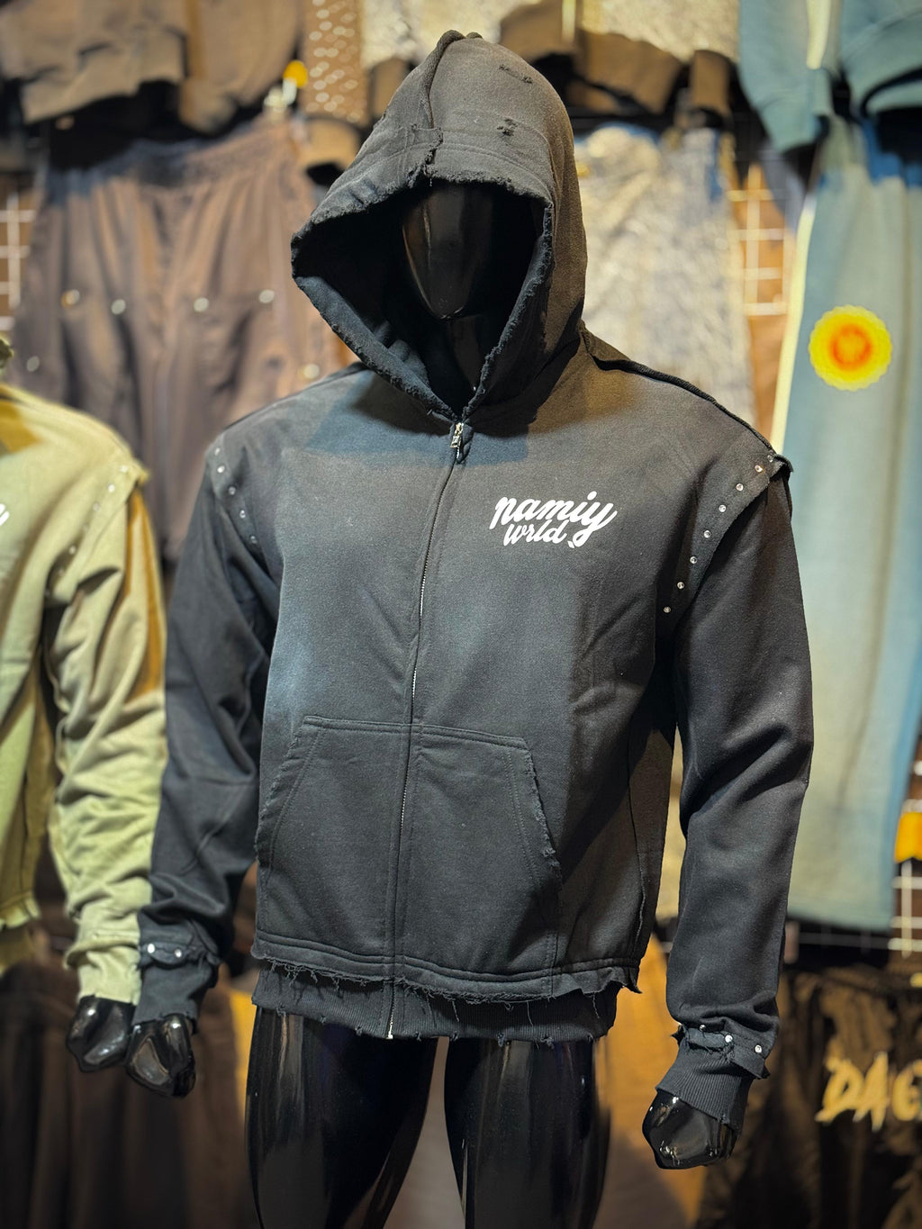 Coal Wash Reverse Stitch Rhinestone Hoodie