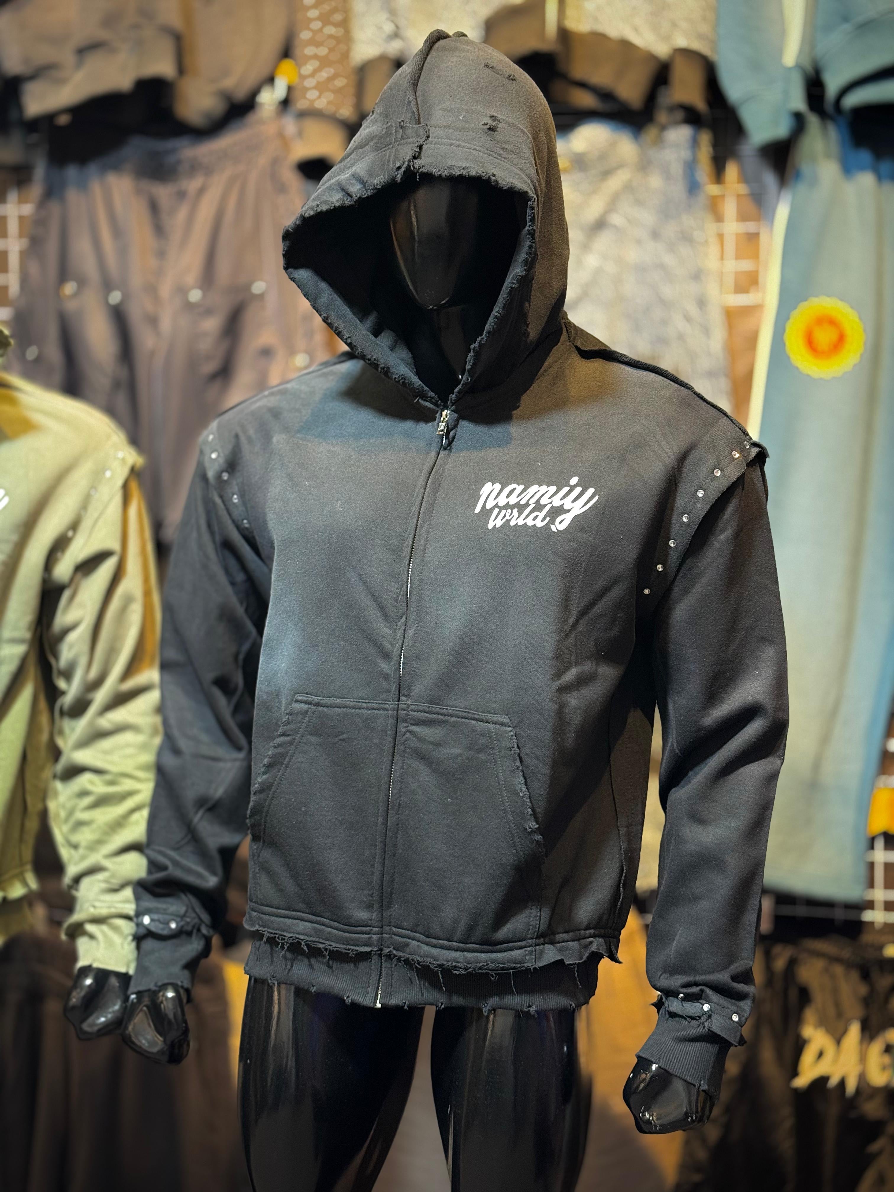 Coal Wash Reverse Stitch Rhinestone Hoodie